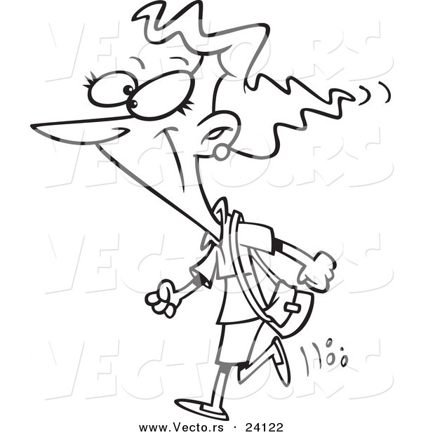 Vector of a Cartoon Woman Heading out to Shop - Coloring Page Outline