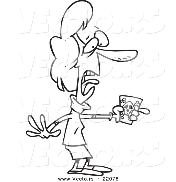 Vector of a Cartoon Woman Holding Poison - Outlined Coloring Page