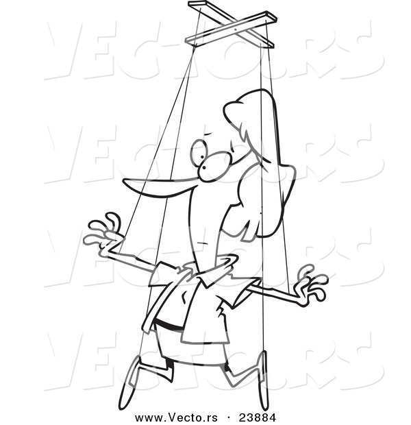 Vector of a Cartoon Woman on Puppet Strings - Coloring Page Outline