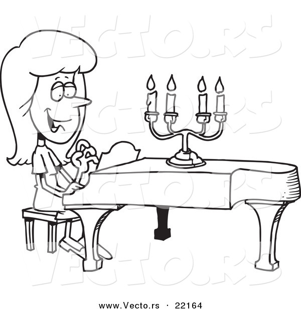 Vector of a Cartoon Woman Playing a Piano - Outlined Coloring Page