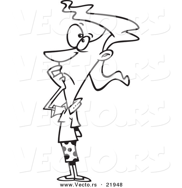 Vector of a Cartoon Woman Pondering - Outlined Coloring Page