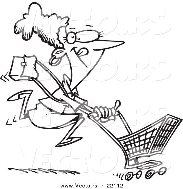 Vector of a Cartoon Woman Power Shopping - Outlined Coloring Page