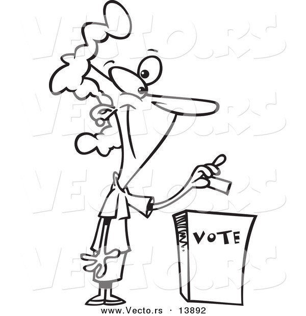 Vector of a Cartoon Woman Putting Her Ballot into a Vote Box - Coloring Page Outline