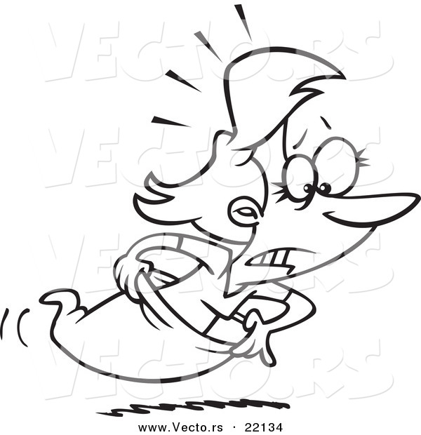 Vector of a Cartoon Woman Racing in a Sack - Outlined Coloring Page