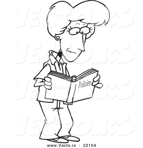 Vector of a Cartoon Woman Reading a Policy Book - Outlined Coloring Page