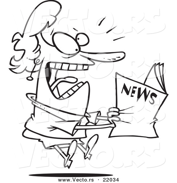 Vector of a Cartoon Woman Reading Exciting News - Outlined Coloring Page