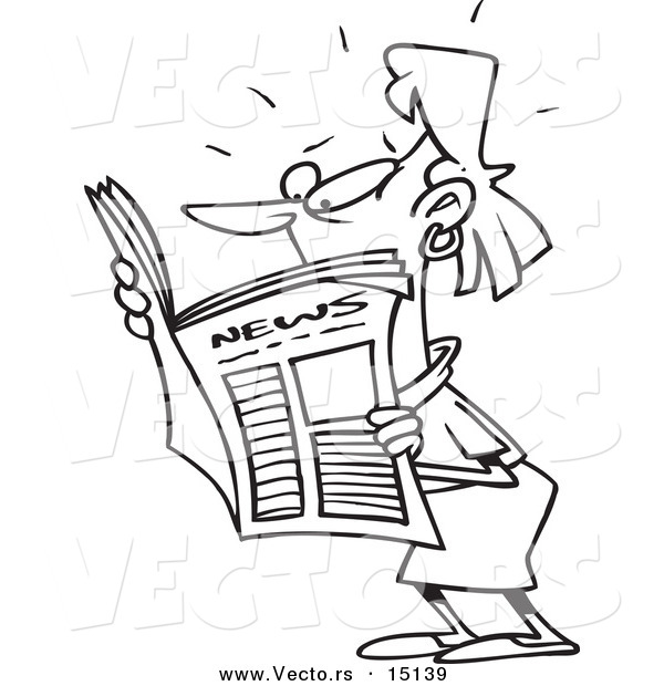 Vector of a Cartoon Woman Reading Shocking News - Coloring Page Outline