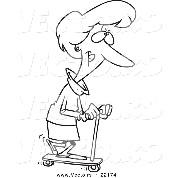 Vector of a Cartoon Woman Riding a Scooter - Outlined Coloring Page