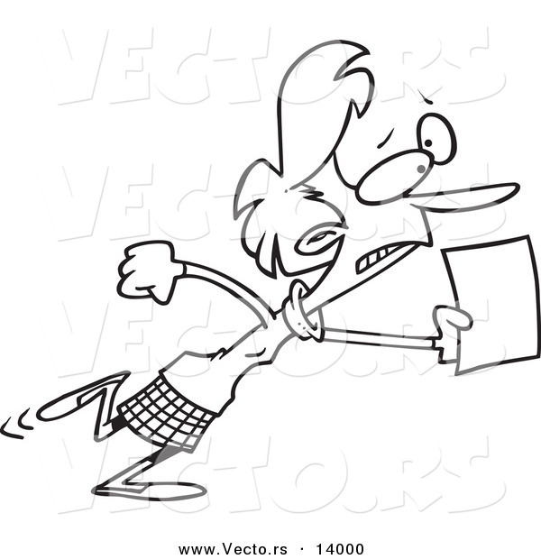 Vector of a Cartoon Woman Running with an Urgent Memo - Coloring Page Outline