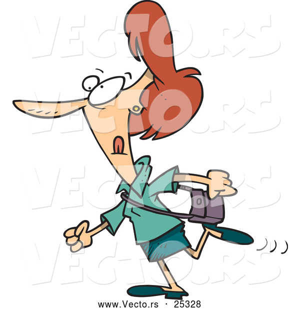 Vector of a Cartoon Woman Rushing Somewhere with Her Purse