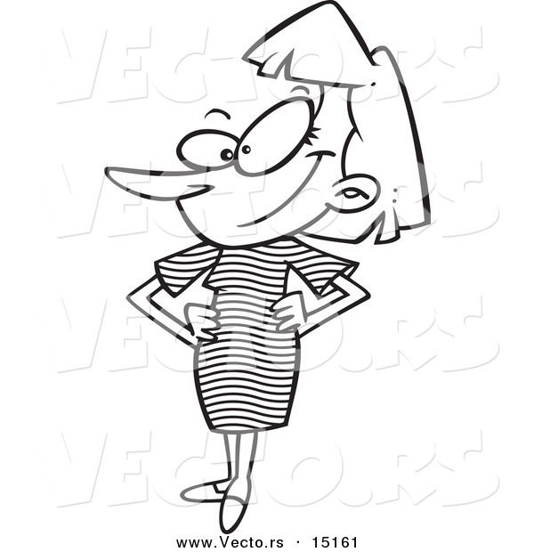 Vector of a Cartoon Woman Showing off Her New Dress - Coloring Page Outline