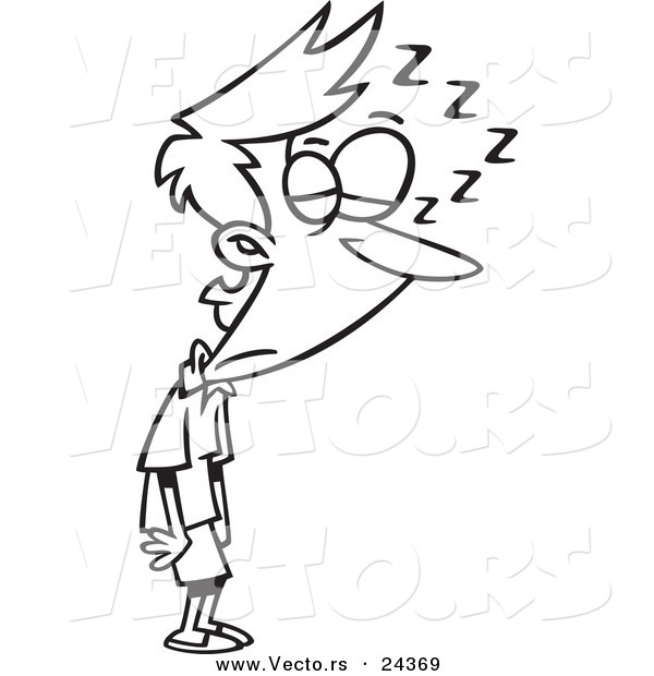 Vector of a Cartoon Woman Sleeping and Standing - Outlined Coloring Page