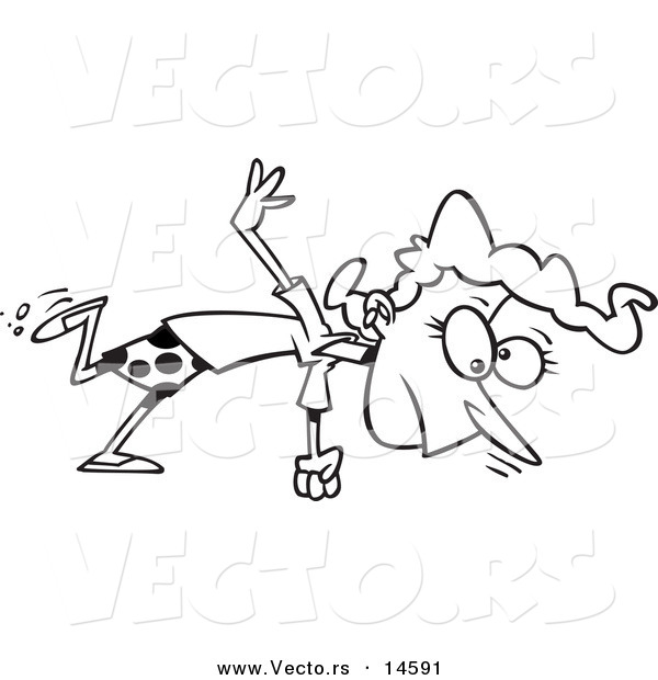 Vector of a Cartoon Woman Sniffing the Ground While Tracking - Coloring Page Outline
