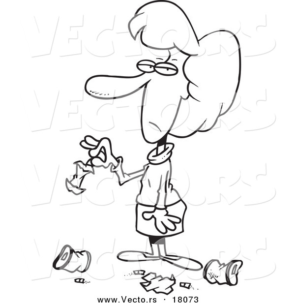Vector of a Cartoon Woman Standing in Litter - Outlined Coloring Page