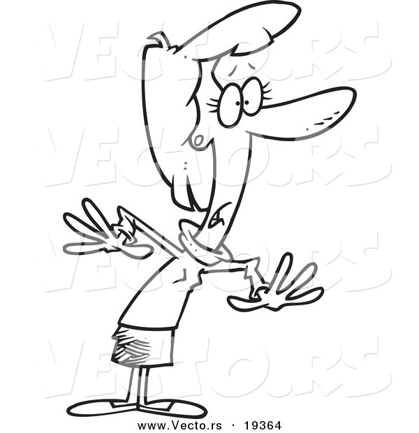 Vector of a Cartoon Woman Staring in Dismay - Outlined Coloring Page