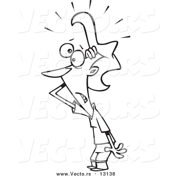Vector of a Cartoon Woman Stressing out About the Aftermath - Coloring Page Outline