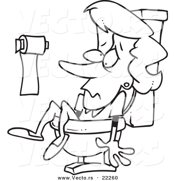 Vector of a Cartoon Woman Stuck in a Toilet - Outlined Coloring Page