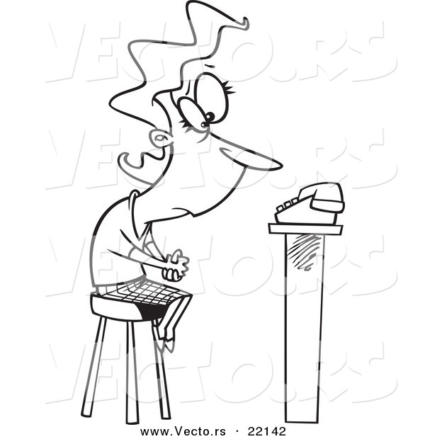 Vector of a Cartoon Woman Waiting by a Phone - Outlined Coloring Page