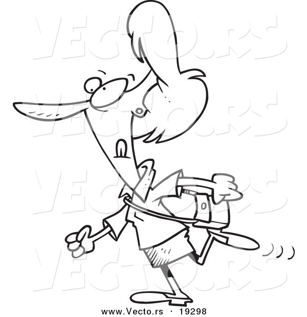 Vector of a Cartoon Woman Walking to Her Destination - Outlined Coloring Page