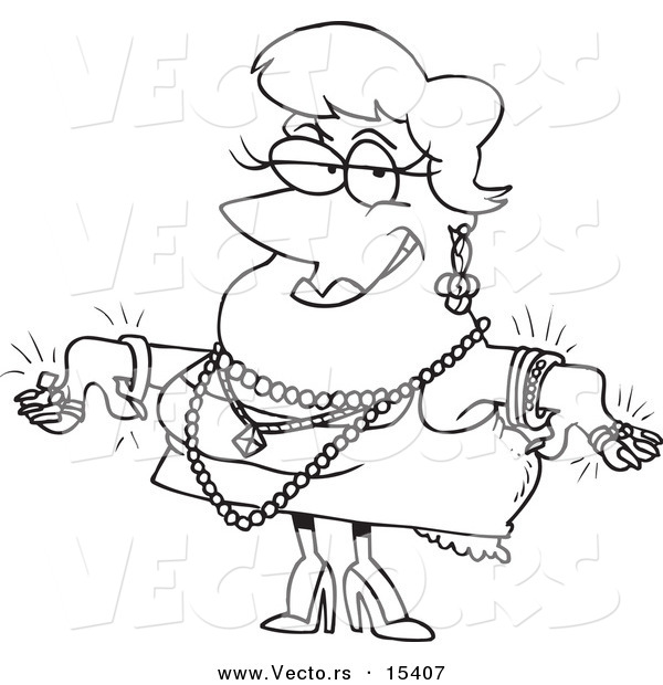 Vector of a Cartoon Woman Wearing Jewels - Coloring Page Outline