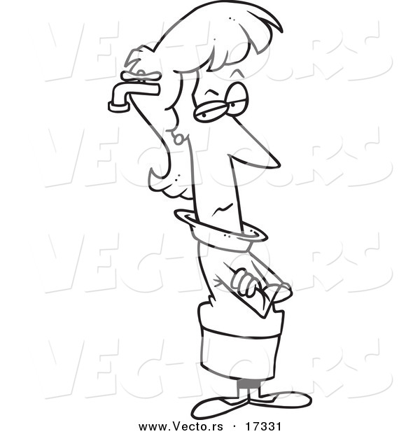 Vector of a Cartoon Woman with a Brain Drain - Coloring Page Outline