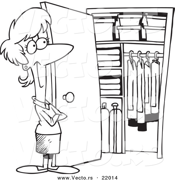 Vector of a Cartoon Woman with a Clean Closet - Outlined Coloring Page