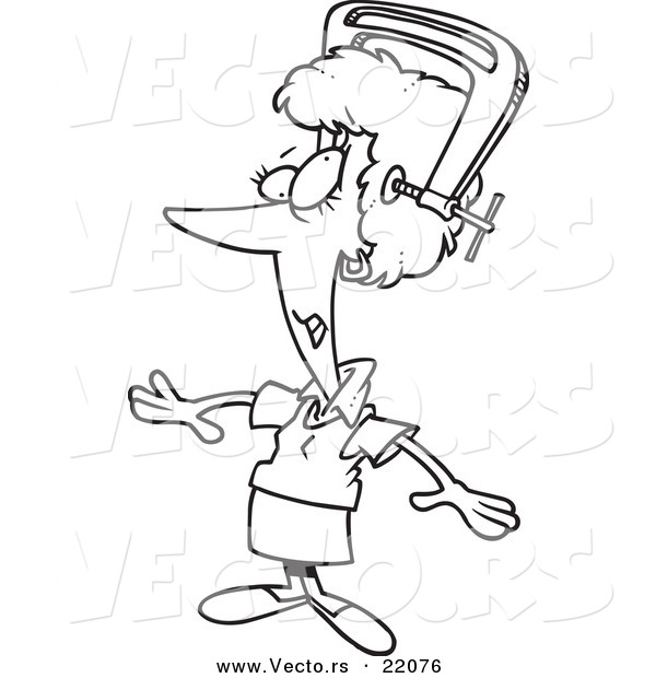 Vector of a Cartoon Woman with a Lot of Pressure on Her Head - Outlined Coloring Page