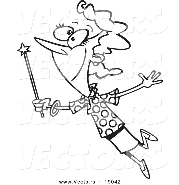 Vector of a Cartoon Woman with a Magic Wand - Outlined Coloring Page