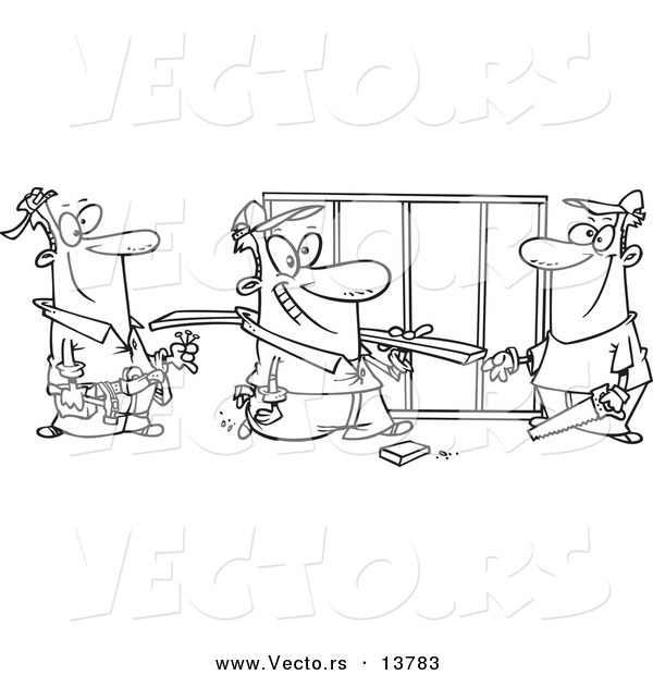 Vector of a Cartoon Work Crew at a Construction Site - Coloring Page Outline