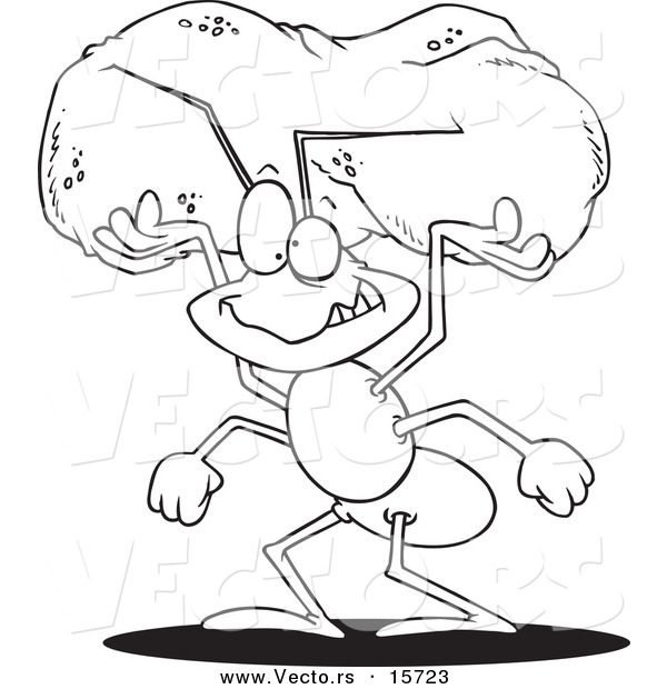 Vector of a Cartoon Worker Ant Carrying a Crumb - Coloring Page Outline