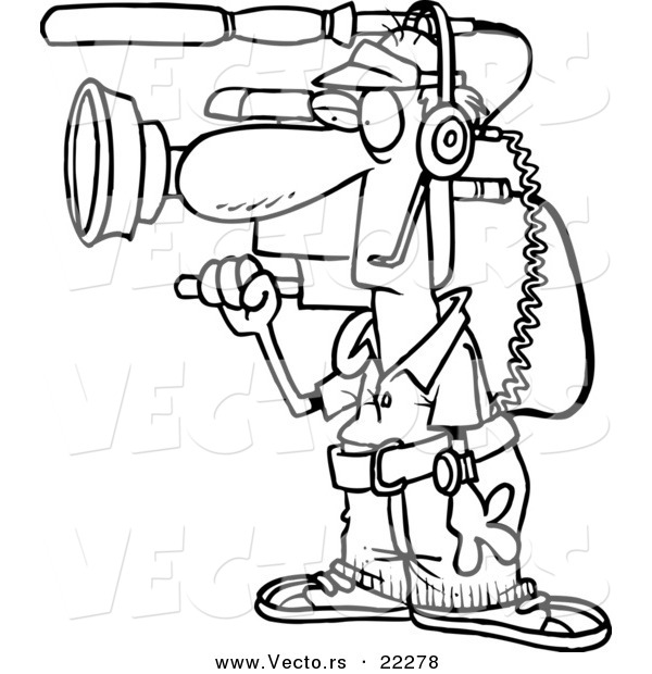 Vector of a Cartoon Working Camera Man - Coloring Page Outline