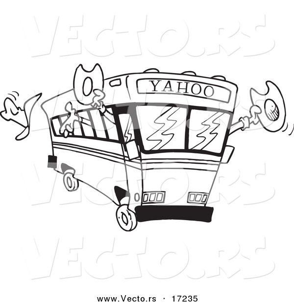 Vector of a Cartoon Yahoo Bus Loaded with Cowboys - Coloring Page Outline