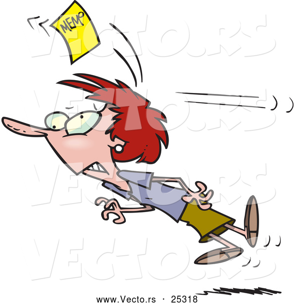 Vector of a Cartoon Yellow Memo Paper Hitting Worker on the Back of Her Head