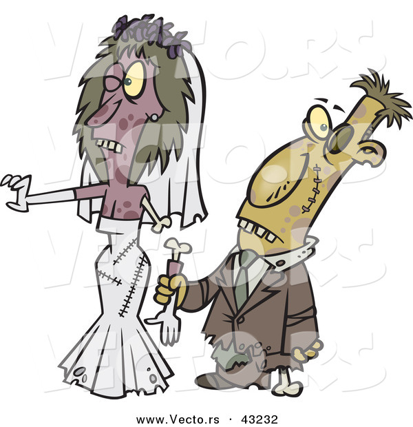 Vector of a Cartoon Zombie Bride and Groom