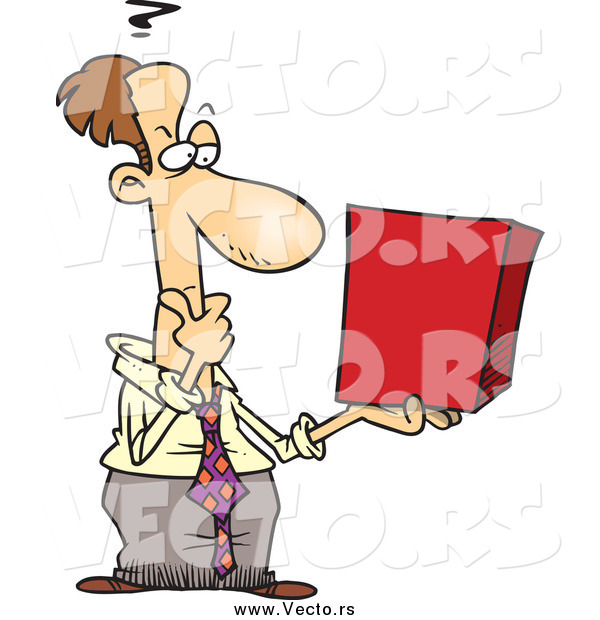 Vector of a Caucasian Businessman Holding a Red Box and Thinking