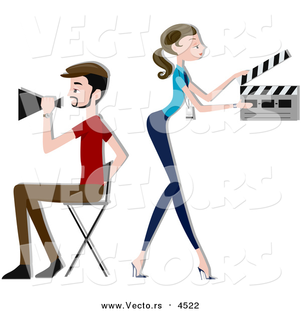 Vector of a Caucasian Couple Directing a Movie