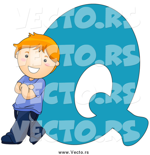 Vector of a Caucasian Kid Letter Q with a Little Boy