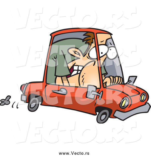 Vector of a Caucasian Man Squished into a Tiny Compact Mini Car