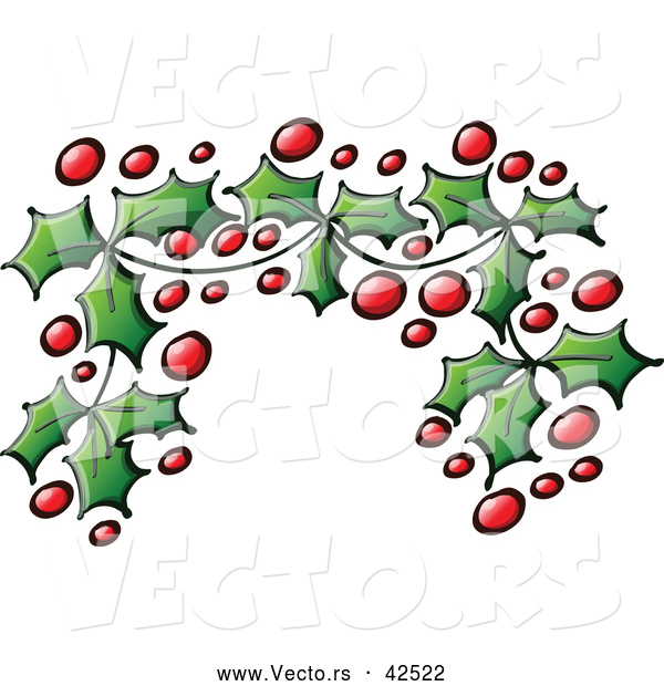 Vector of a Christmas Holly Leaves and Berries Border