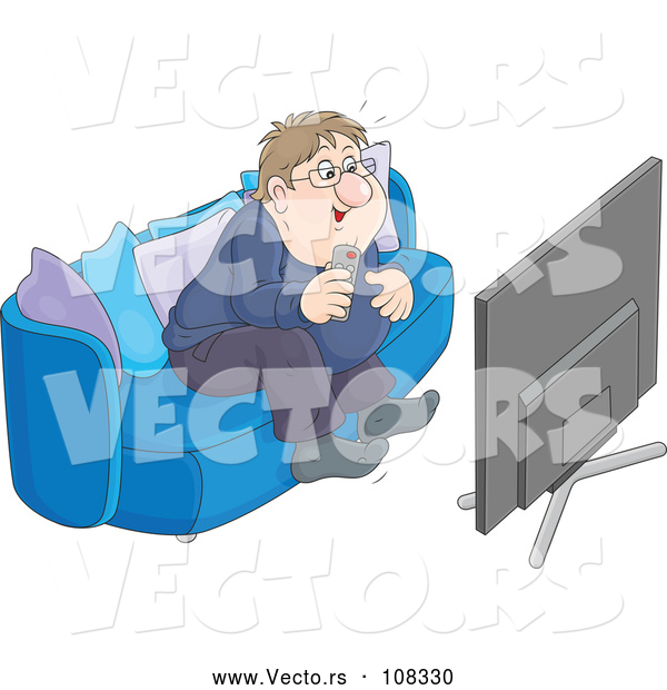 Vector of a Chubby Man Getting Excited While Watching Tv