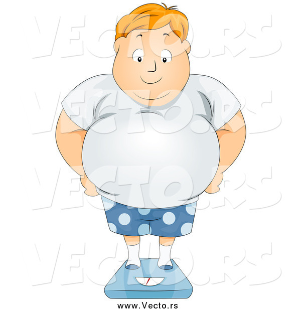 Vector of a Chubby Red Haired White Guy Standing on a Scale