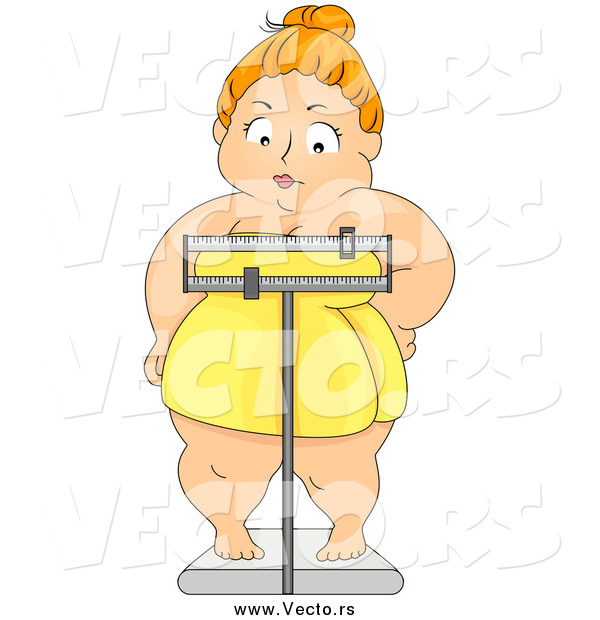 Vector of a Chubby White Woman Standing on a Scale
