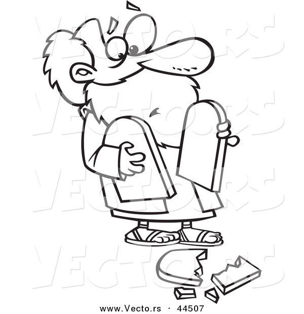 Vector of a Clumsy Cartoon Moses Dropping a Tablet - Coloring Page Outline
