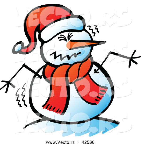 Vector of a Cold Cartoon Snowman Shaking