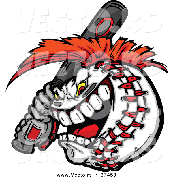 Vector of a Competitive Aggressive Batting Baseball Mascot with a Mohawk