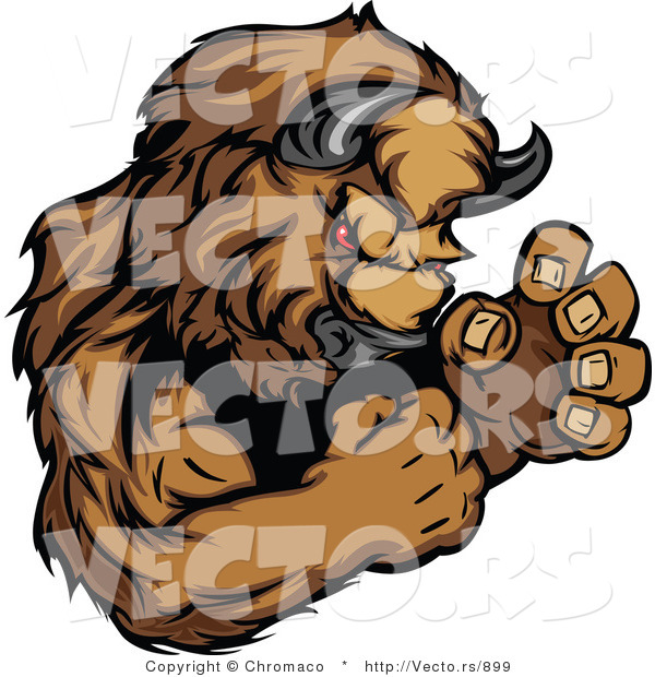 Vector of a Competitive Buffalo Mascot in Fighting Stance