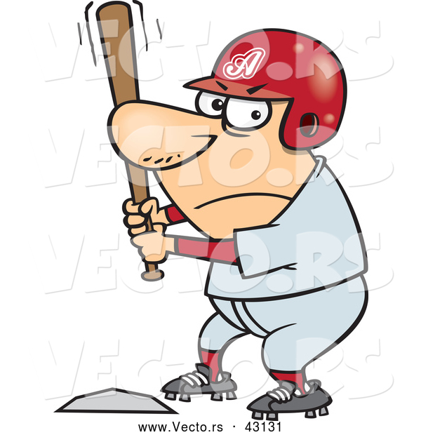 Vector of a Competitive Cartoon Baseball Player Batting at Home Base