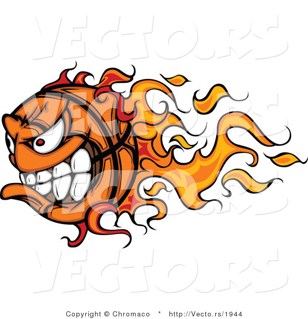 Vector of a Competitive Cartoon Basketball Mascot with Trailing Flames