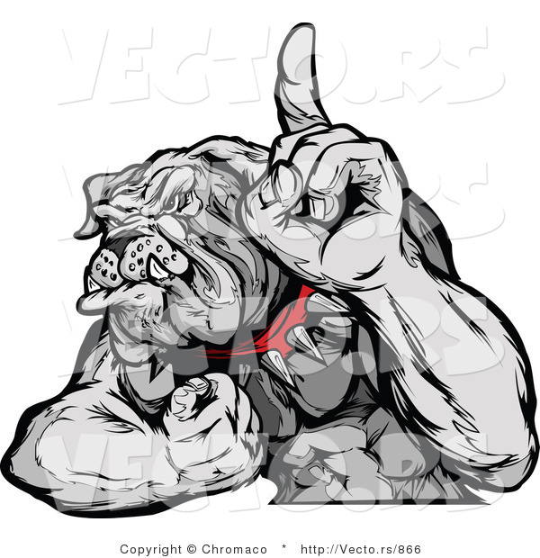 Vector of a Competitive Cartoon Bulldog Mascot Flexing Muscles While Pointing Finger up