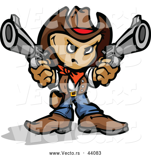Vector of a Competitive Cartoon Cowboy Pointing Two Handguns